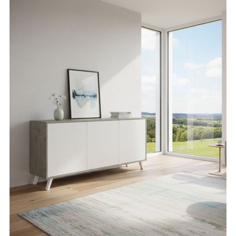 Credenza - 3 Ripiani 6 Vani, Grigio Chiaro, -, 153.9x39.6x72h cm Juneau