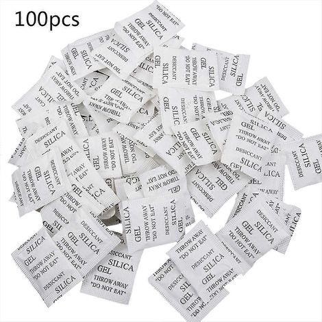 100 Sachets de gel de silice non toxique, absorbeur d'humidité, déshumidificateur pour cuisine, épices, aliments, bijoux et chaussures.