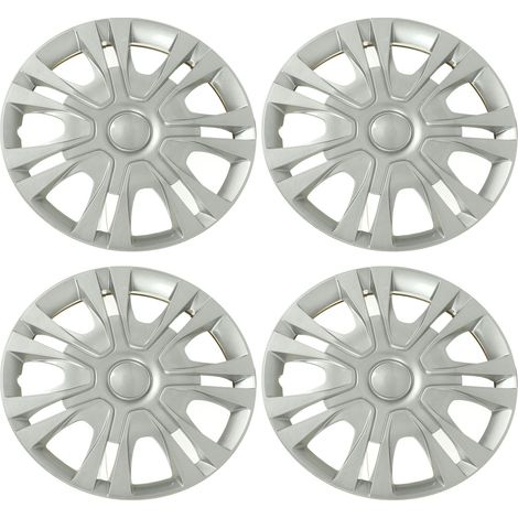 Lot de 4 enjoliveurs de roue argentés, sportifs et élégants, compatibles avec la plupart des voitures, 14 pouces. (1/5)