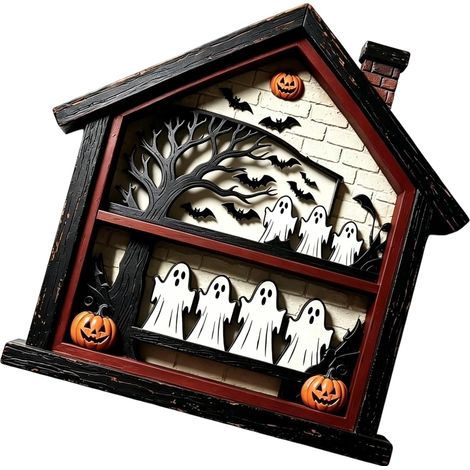 Décoration Table Halloween en Bois Forme Maison Fantôme, Ornement sur Pied pour Étagère, Cheminée, Entrée et Décoration Intérieure Saisonnière C (1/5)