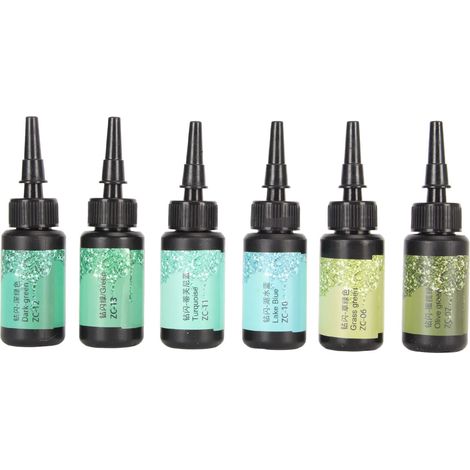 6 Stück farbiges UV-Harz, je 10 ml, stiftförmig, schnellhärtend, UV-Kleber für Aluminiumfolie, ideal für DIY-Schmuckbasteln, Grüne Serie (1/5)