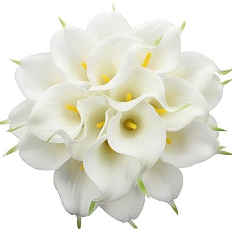 Duovlo Lot de 20 Fleurs artificielles de lys Calla en Latex au Toucher réaliste pour décoration de fête (Blanc)
