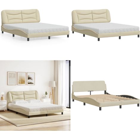 Lit avec matelas Hvar crème 160x200 cm tissu - Matelas en mousse - Lit avec coussin de tête (1/5)