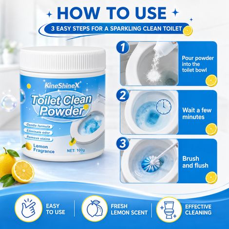 KineShineX Toilet Cleaner Powder powerfully removes yellow stains, limescale, and urine stains deodorizes and leaves a pleasant lemon scent gentle cleansing. (1/4)