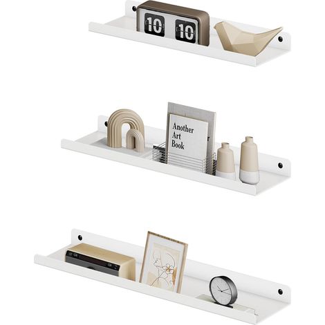Lot de 3 - Étagère murale - Support mural - Style industriel pour décoration et cadre photo + Capacité 5 kg par unité Salon ou chambre Blanc 40x15x5cm (1/5)