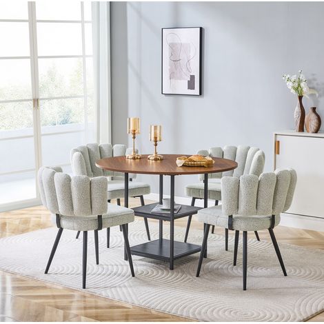 Rundes Essgruppen-Set 107 x 75 cm, MDF in Nussbaumoptik, Metall, Beige – MEUBLIV (1/5)
