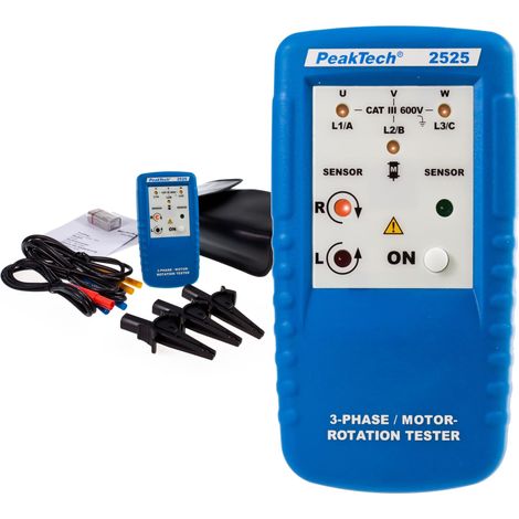 PeakTech P 2525 - Misuratore di campo rotante, 3 fasi, indicatore di direzione di rotazione/campo di rotazione digitale, per motore e tester di fase per corrente trifase, misuratore di campo rotativo (1/5)