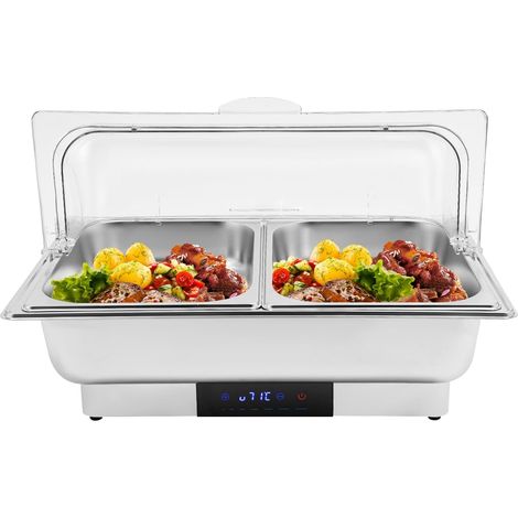 Chafing Dish électrique 9L 600W Chauffe plats acier inoxydable Chauffe buffet Récipient chauffant Chafing Dish Buffet Warmer Set contrôle de température Transparent pour Buffet Cateri (2 compartiment) (1/5)