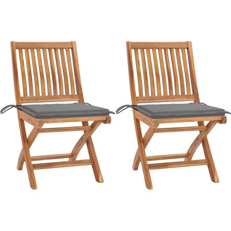 vidaXL Sillas plegables (2 unidades) con cojines grises, madera maciza de teca. (1/5)
