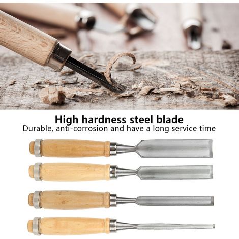 4 pcs gouges à bois burins sculpture main lame acier manche bois 6mm 12mm 18mm 24mm outils menuiserie charpenterie loisirs (1/5)