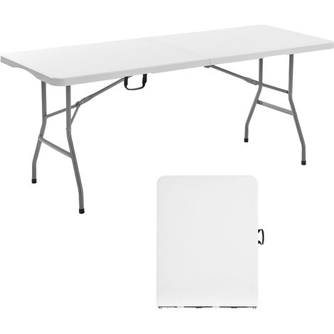 Table Pliante Rectangulaire en Plastique, Table Utilitaire Portable de 180 cm, Solide et Stable, avec Poignée Intégrée, pour Soirée, Pique-nique, Camping, Intérieur et Extérieur, Blanche (1/5)