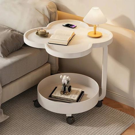 Trade Shop - 2-stufiger Multifunktions-Couchtisch mit Rädern, das minimalistisches modernes Design erhöht wurde -      Weiß