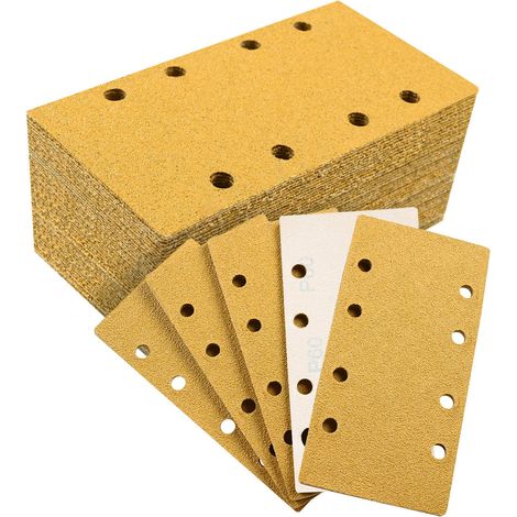 40 Feuilles Abrasives 93 x 185 mm 8 trous P60, Pour Ponceuse Orbitale Sur Bois, Métal, Peinture, Plastique (1/5)