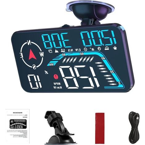 Compteur de vitesse GPS pour voiture - Affichage tête haute - Conduite en toute sécurité - Alerte de vitesse - Largeur : 9,5 cm - Noir (1/5)