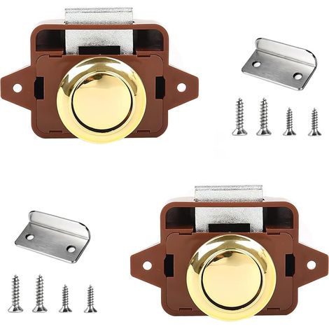2 Pièce Bouton Poussoir Serrure, Loquet bouton poussoir, Poussoirs Camping Car, Fermeture Placard Bouton, pour Tiroirs, Camping-cars, Yachts, Portes de Placard. (Or Brun) (1/5)