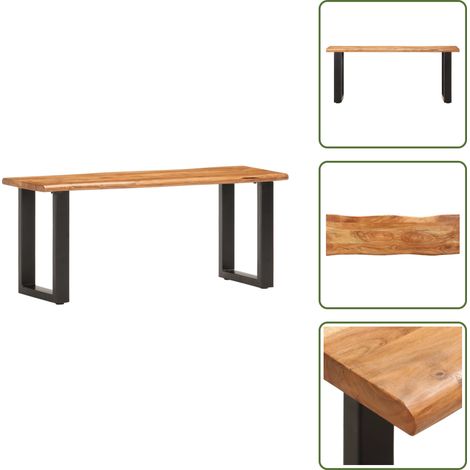 Banc au bord naturel du bois 110 cm Bois d'acacia solide acier - Banc En Bois - Banc Industrielle - Banc Acacia - Mobilier Intérieur - Décoration Intérieure (1/5)