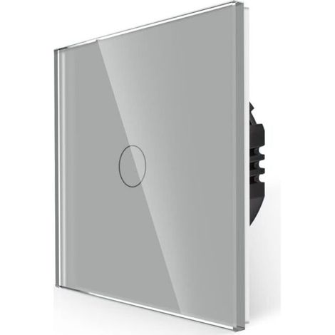 Interrupteur unipolaire, pas de fil neutre nécessaire, interrupteur de contrôle tactile avec panneau en verre gris, interrupteur mural moderne avec rétroéclairage LED, 1 bouton 1 voie (1/5)