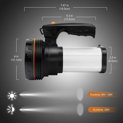 Superheller, wiederaufladbarer LED-Projektor, tragbare Taschenlampe mit 9000 mAh und Powerbank-Funktion, wasserdichter Outdoor-Projektor (IP4), Silber (1/4)