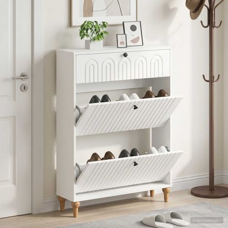 vidaXL Shoe Cabinet ALKMAAR 78 x 24 x 103 cm Engineered Wood White (1/5)
