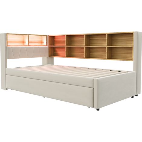 Divano letto multifunzione 90x200 cm con letto estraibile 90x190 cm beige (1/5)