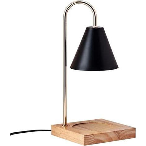 Lampe chauffante à bougie - 15 x 15 x 34 cm - Abat-jour en métal noir - Socle en bois - Avec variateur (1/3)