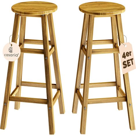 CASARIA® Set de 4 Taburetes de Bar de madera de Acacia capacidad 150Kg Altura 75cm para bar cocina bistro (1/5)