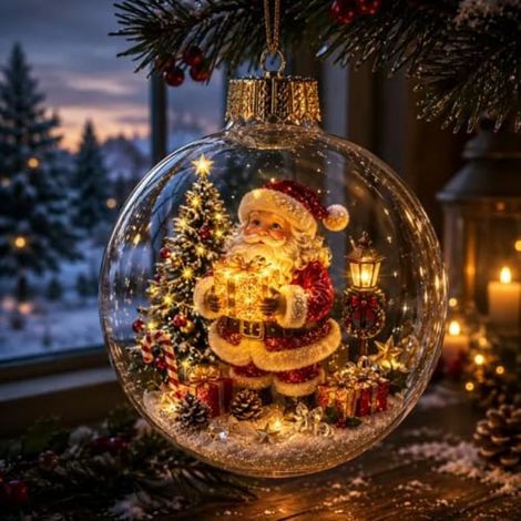 Beyamis Ornement lumineux de Noël avec lumière LED chaude, mini scène de Noël lumineuse à décorer pour la maison et les fêtes, cadeau décoratif festif (1 paquet) (1/5)