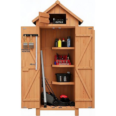 Armoire de Rangement Extérieur en Bois, 3 Étagères Réglables avec Portes Verrouillables, Toit Étanche pour Jardin (1/5)