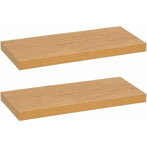 Étagère murale flottante - JUANIO - Lot de 2 - Chêne naturel - 60x24x4 cm - Fixation invisible (1/4)