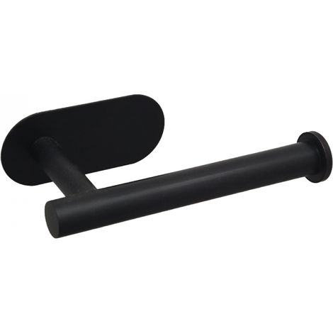Porte papier WC adhésif mural pour salle de bain ou toilettes, sans perçage - Acier inoxydable - Noir - Vivezen (1/5)
