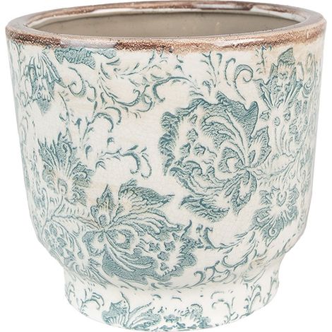 Cache-pot en Céramique Motif Fleurs Style Bohème Vert et Beige Ø 17 x 15 cm pour Intérieur - PANGIVO (1/3)