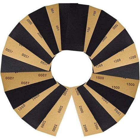 Lot von 36 Schleifpapieren, 800/1000/1200/1500/2000/2500. Schleifpapier mit Sek. und Feuchtigkeit für Metallpolitur, Holz, 9 x 3,6 Taschen (1/4)