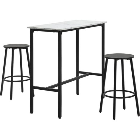Conjunto de barra 3 piezas con mesa alta y 2 taburetes de acero efecto mármol blanco y negro HOMVRA (1/5)