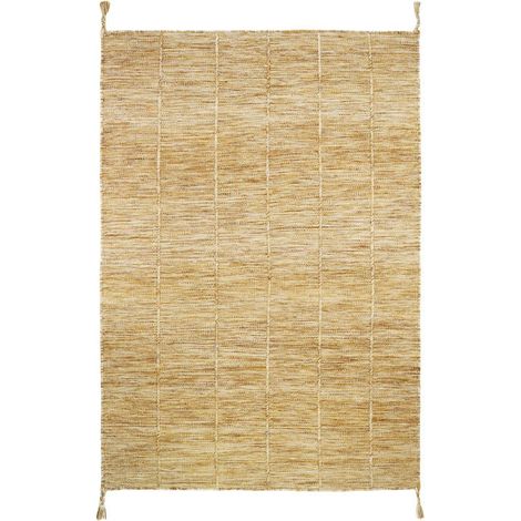 Tapis en Laine Contemporain Jaune Brun Tissé à la Main pour Chambre et Salon - Lhena - Taille M - PANGIVO (1/5)