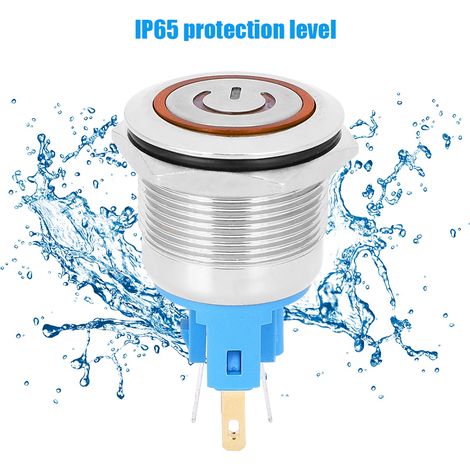 Vente de 2 boutons métalliques autobloquants à six broches de 22 mm, 3-6 V CC, avec symbole, orange. (1/5)