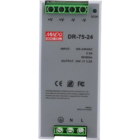 Alimentation sur Rail Din DR-75-24, Alimentation à Découpage 75W 24V AC/DC, Petite Taille, Faible Consommation D'énergie, Sortie Stable (1/5)