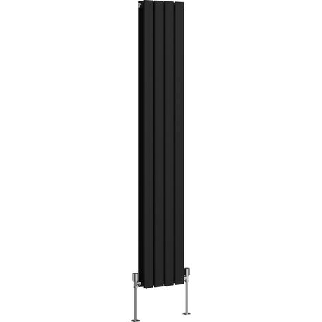 Flat Panel Radiator Central Heating Designer Rads Black with Angle Square Valve Vertical Double 1600x272mm
