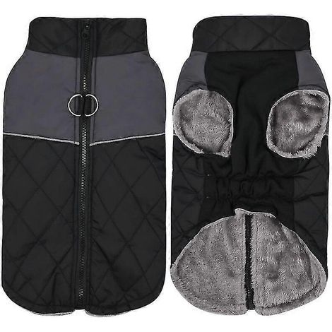 Ropa impermeable para perros grandes, abrigo de invierno para perros con arnés, collar de piel, ropa cálida para mascotas, chaqueta para perros grandes, disfraz de labrador y bulldog negro. (1/5)