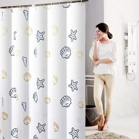 Rideau de douche imperméable, 180 x 200 cm, en polyester épais pour la séparation de la fenêtre de la salle de bain,Monde marin (1/4)