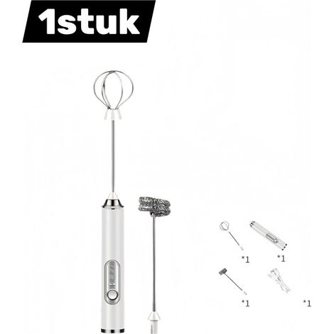 Mousseur à lait électrique rechargeable sans fil 1 pièce, accessoire de cuisine 2 en 1 pour cappuccino latte et pâte à crêpes, fouet à lait portable pour café, blanc (1/5)