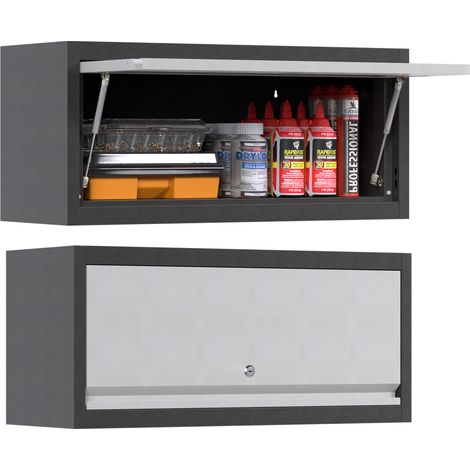 Metallschrank mit Klapptür, abschließbar, hängender Metallschrank, geeignet für Garagen, Werkstätten, Küchen, Abmessungen 35 x 66 x 30 cm (H x B x T)