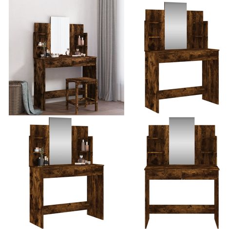 Schminktisch mit Spiegel Räuchereiche 96x39x142 cm - Schminktisch - Kosmetiktisch - Frisiertisch - Spiegelkommode - Badezimmermöbel - Home & Living (1/5)