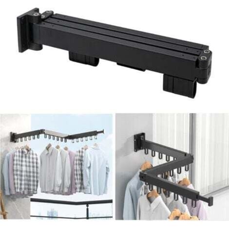 Linge Interieur Pliable Séchoir à Linge Aluminium, 3 Étages Mural Pliable Tringle Vetement, étendoir à Linge pour Buanderie, Salle De Bain, Salon Et Balcon, Noir (1/4)