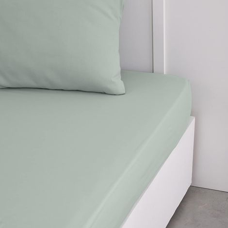 Today Essential - Drap Housse 140X190 cm 2 Personnes 100% Coton Uni, Celadon (1/2)