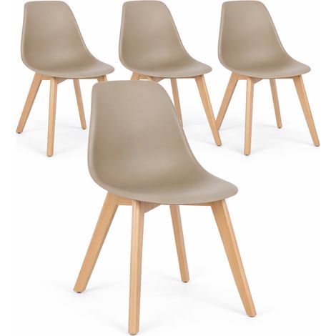 Lot de 4 chaises KAZO – Coque PP renforcée & piétement hêtre-Taupe (1/5)