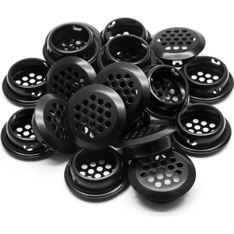 Grille de ventilation - Lot de 20 - Ouvertures de ventilation - Aérateurs - RVS - Ronde - Trous d'aération - 35 mm - Noire (1/5)