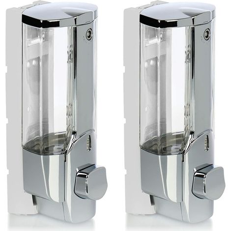 Distributeur de Savon 2X pour Montage Mural - Distributeur de Savon Mural, Rechargeable - Distributeur de Savon pour Gel Douche et shampoing (chromé) (1/5)