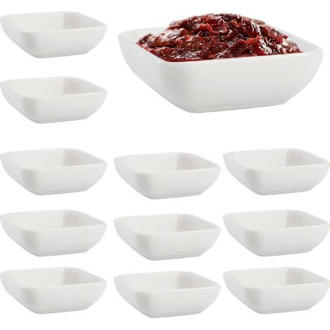 Bols à sauce carrés en plastique, ensemble de 12 pièces, bols à dessert, 7,5 x 3,5 cm, bols à sushi blancs pour apéritifs, sushis, sauce soja et sauces (1/5)
