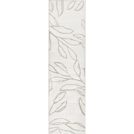 Tapis Moderne en Tissu 80 x 300 cm Motif Feuilles Chauffage au Sol Dessous Antidérapant Poils Courts Beige Clair Bismil (1/5)