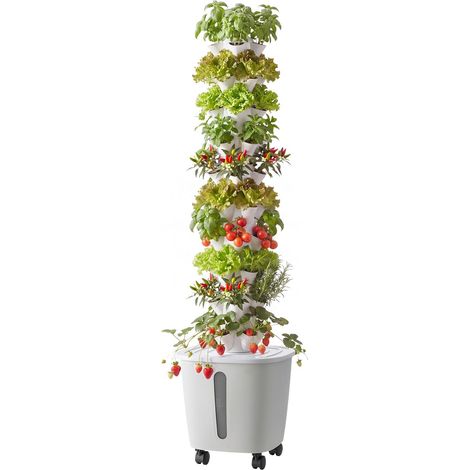 Tour hydroponique 50 godets 10 étages, système de culture avec application et roulettes, jardin vertical d'intérieur, réservoir 20L et pompe, potager pour herbes, fruits et légumes (1/5)